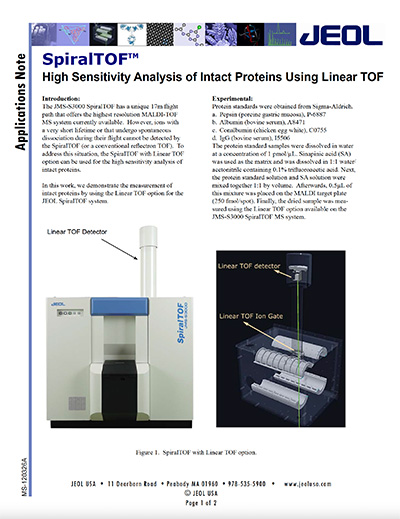 High Sensistivity Analysis of Intact Proteins using Linear TOF
